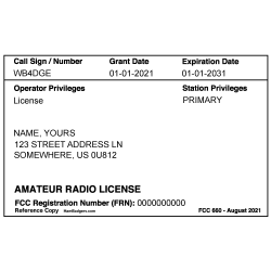 Printed Amateur Radio License Badge